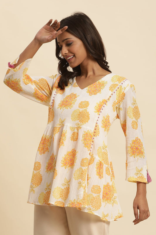 W for Woman White Floral Printed Flared Peplum Top