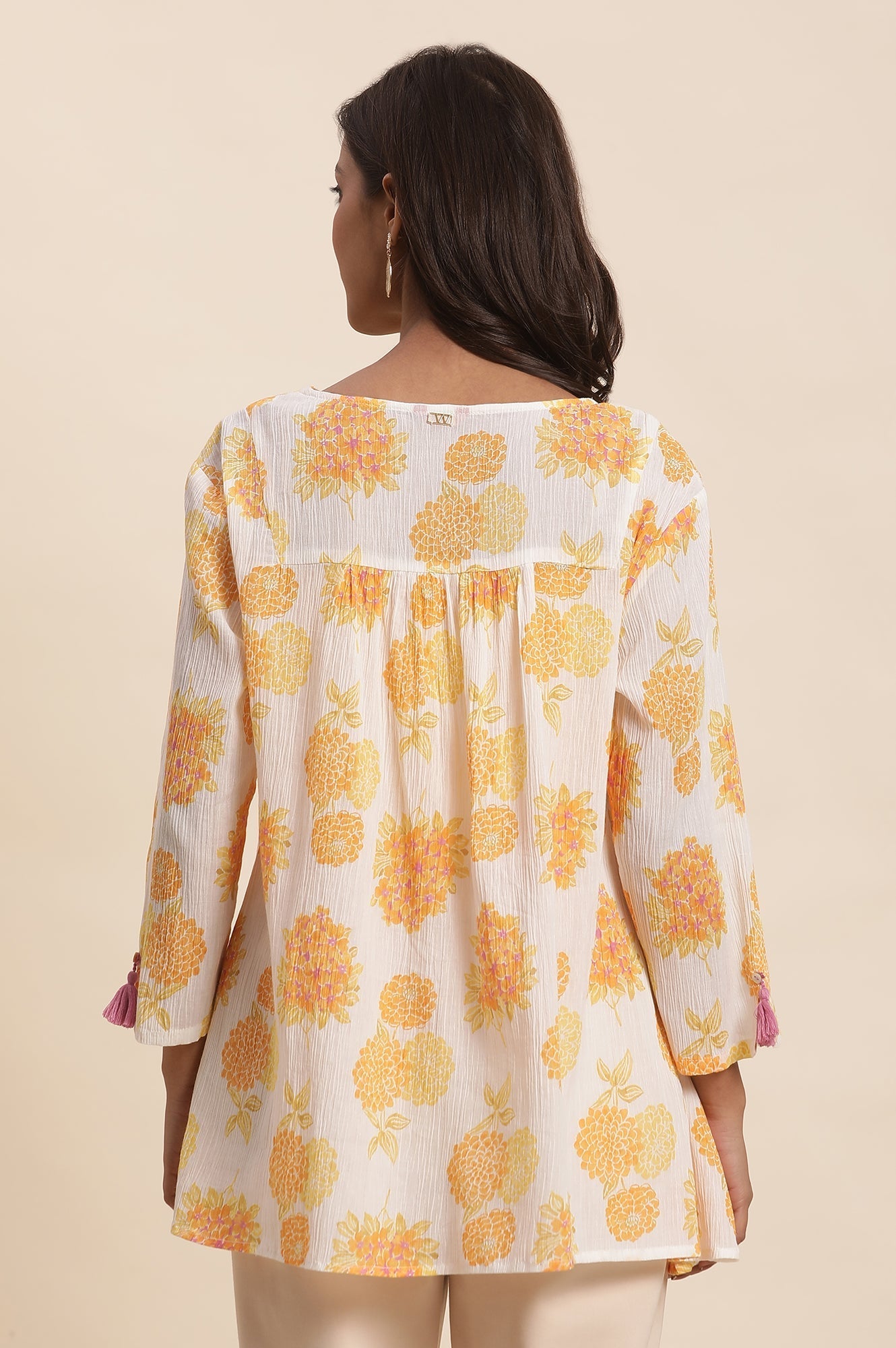 W for Woman White Floral Printed Flared Peplum Top