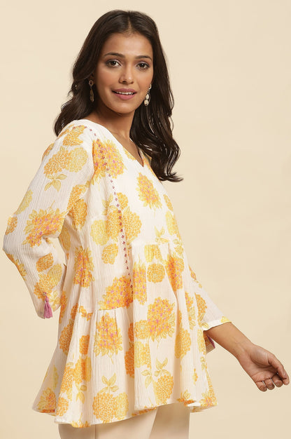 W for Woman White Floral Printed Flared Peplum Top