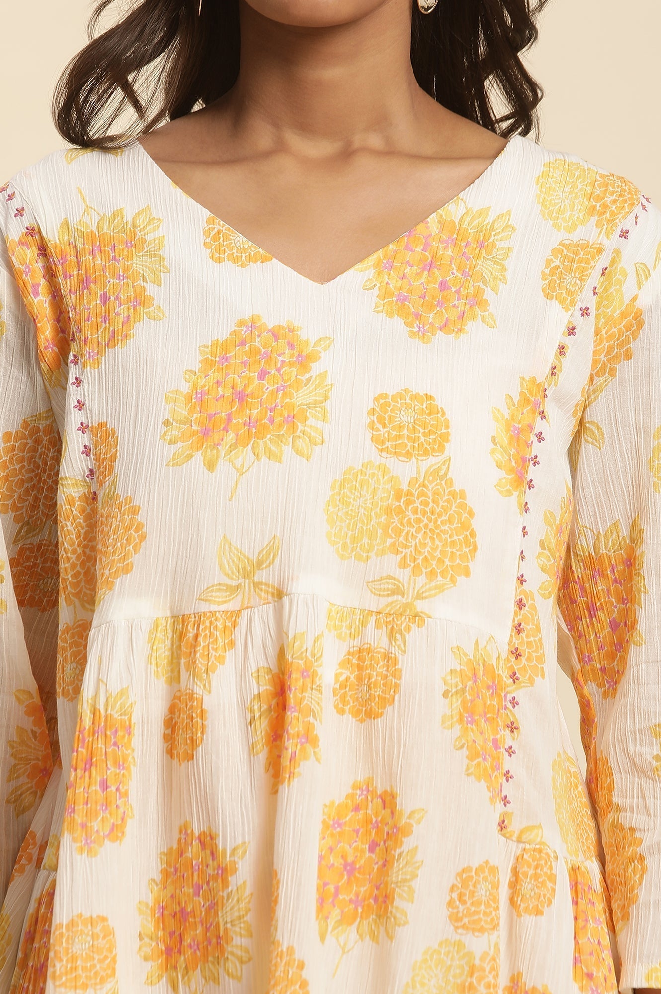 W for Woman White Floral Printed Flared Peplum Top
