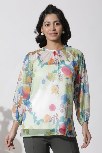 W for Woman Whote Floral Printed Chiffon Top