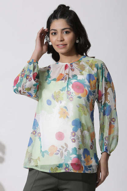 W for Woman Whote Floral Printed Chiffon Top