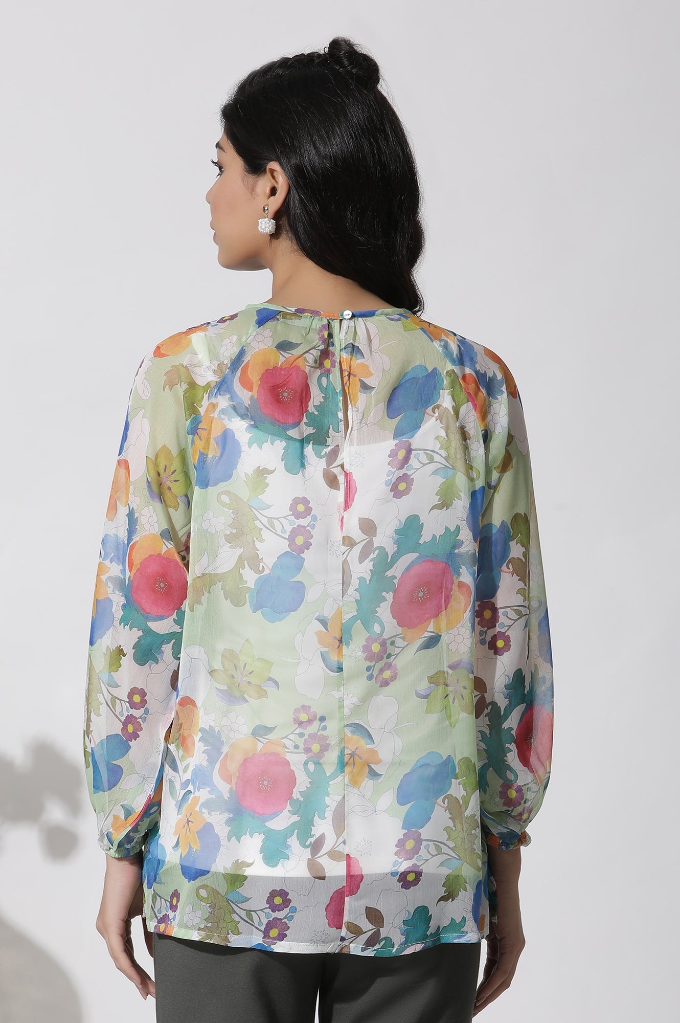 W for Woman Whote Floral Printed Chiffon Top