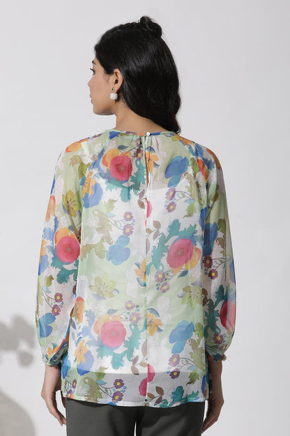 W for Woman Whote Floral Printed Chiffon Top