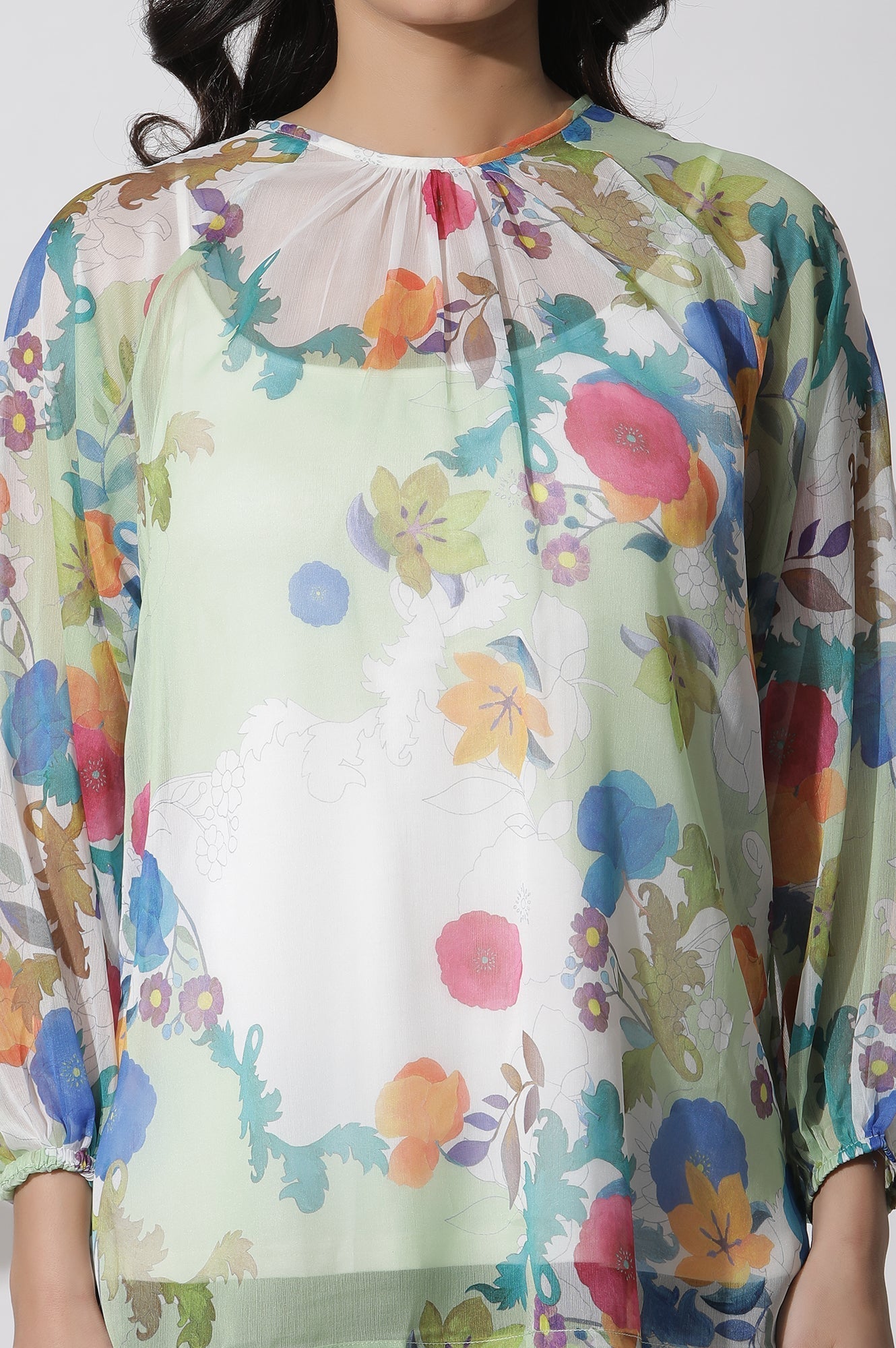 W for Woman Whote Floral Printed Chiffon Top