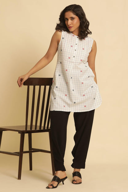 W for Woman White Checker Tunic With Curved Hemline