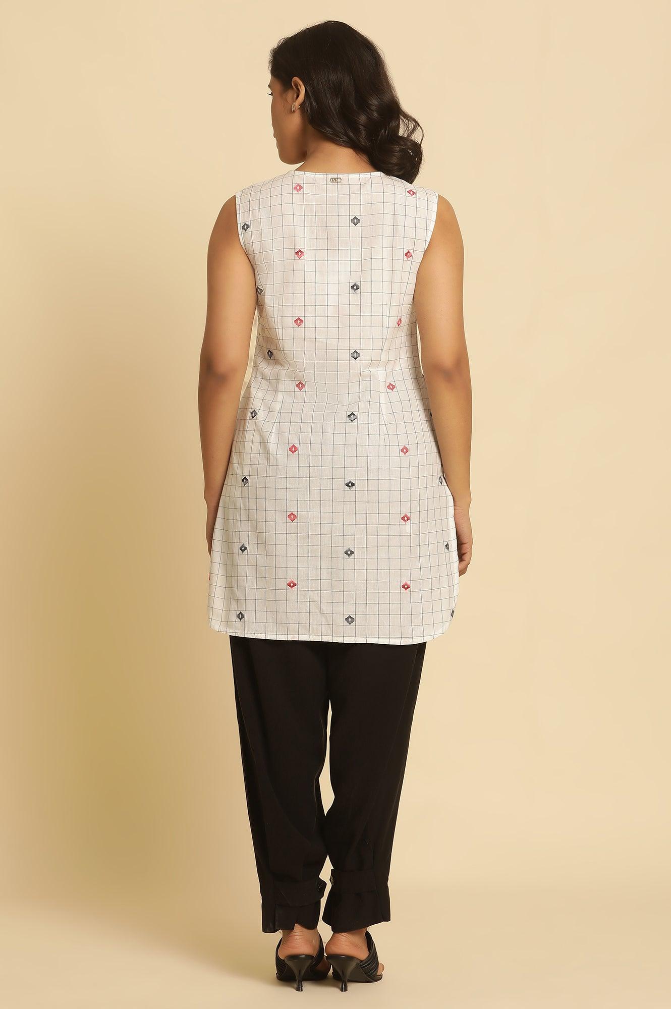 W for Woman White Checker Tunic With Curved Hemline