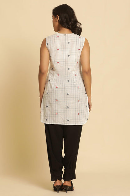 W for Woman White Checker Tunic With Curved Hemline