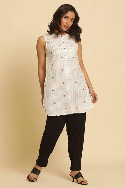 W for Woman White Checker Tunic With Curved Hemline