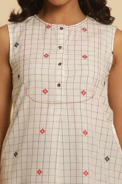 W for Woman White Checker Tunic With Curved Hemline