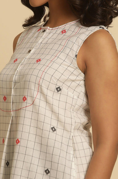 W for Woman White Checker Tunic With Curved Hemline