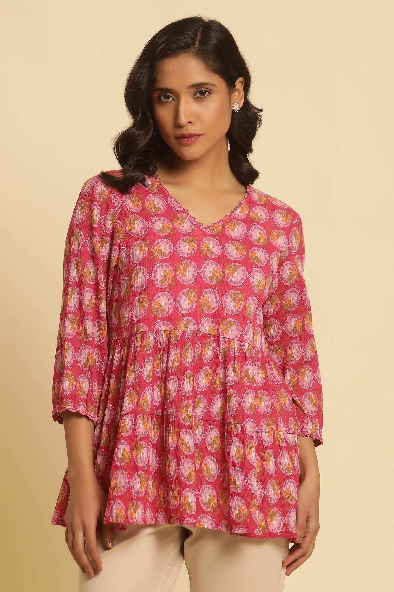 W for Woman Pink Printed Tiered Top