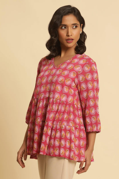 W for Woman Pink Printed Tiered Top