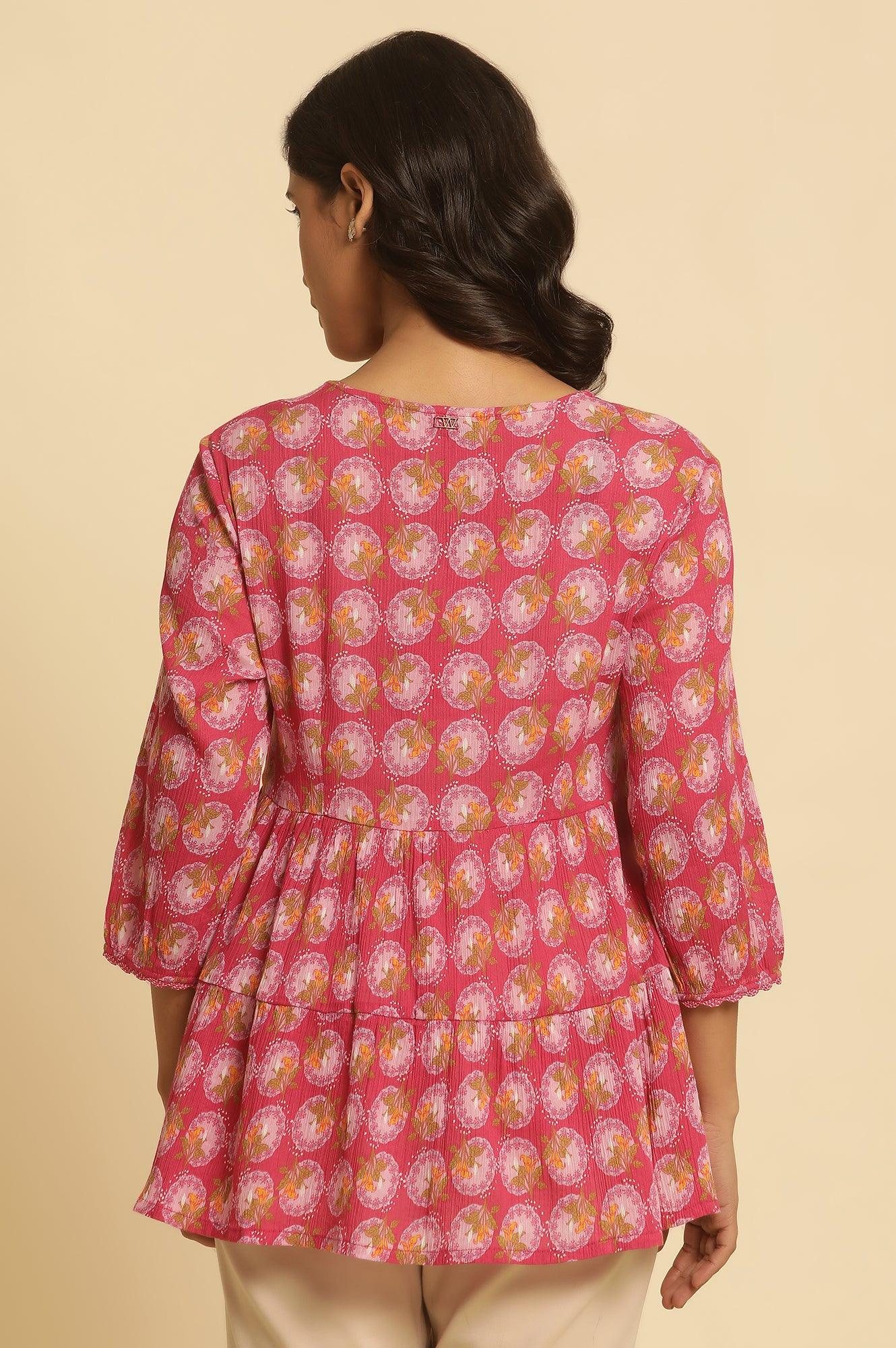 W for Woman Pink Printed Tiered Top