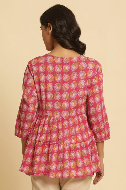W for Woman Pink Printed Tiered Top