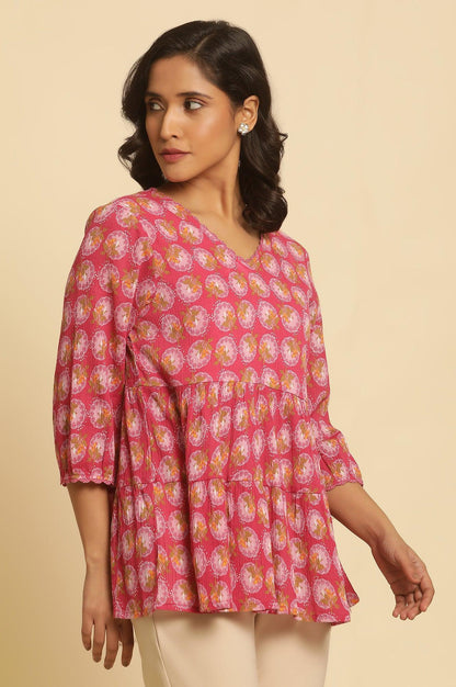 W for Woman Pink Printed Tiered Top