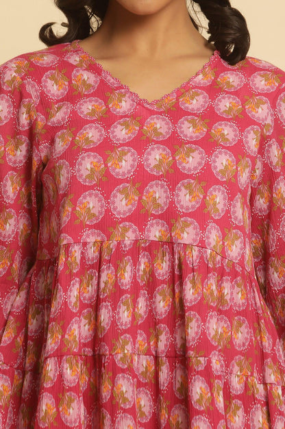 W for Woman Pink Printed Tiered Top