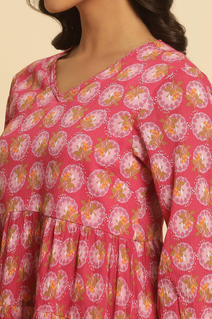 W for Woman Pink Printed Tiered Top