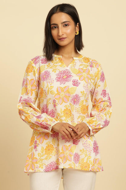 W for Woman White Printed Top With Tie-Up Detail