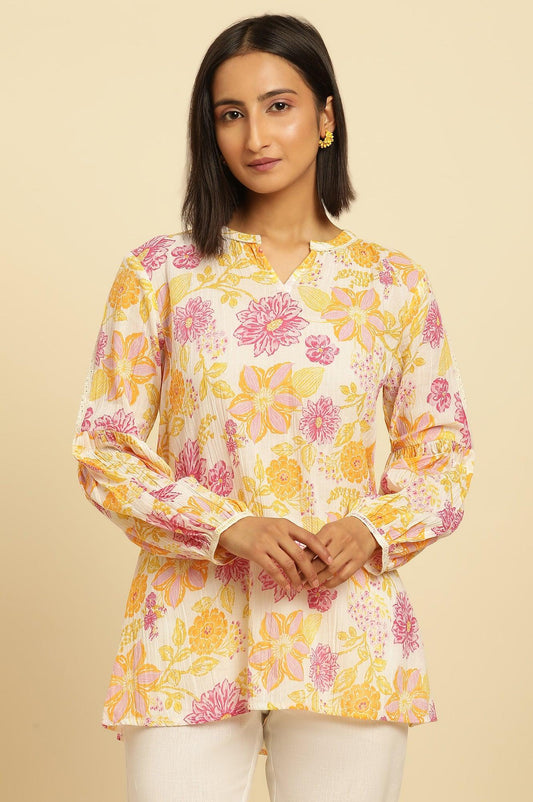 W for Woman White Printed Top With Tie-Up Detail