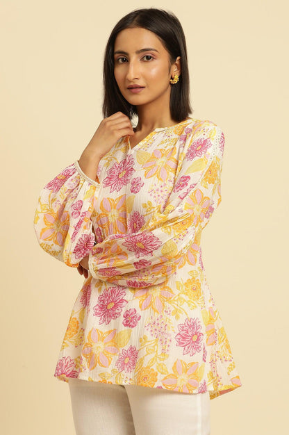 W for Woman White Printed Top With Tie-Up Detail