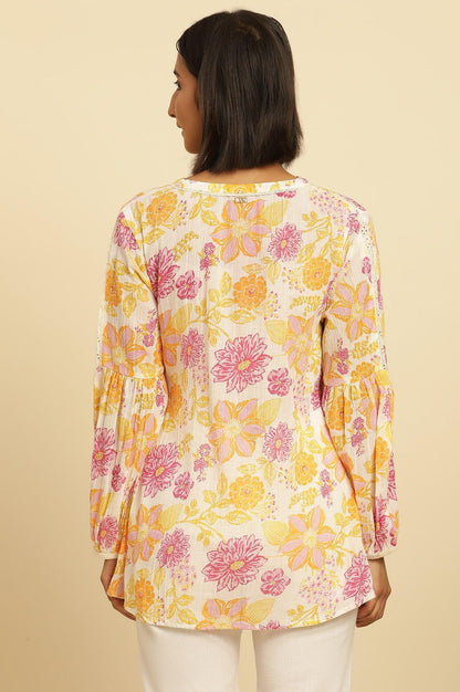 W for Woman White Printed Top With Tie-Up Detail