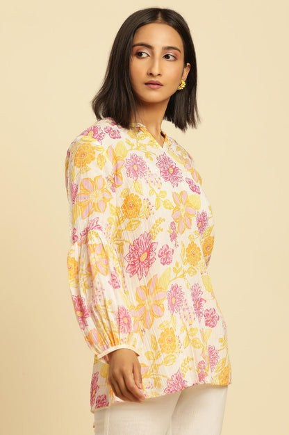 W for Woman White Printed Top With Tie-Up Detail