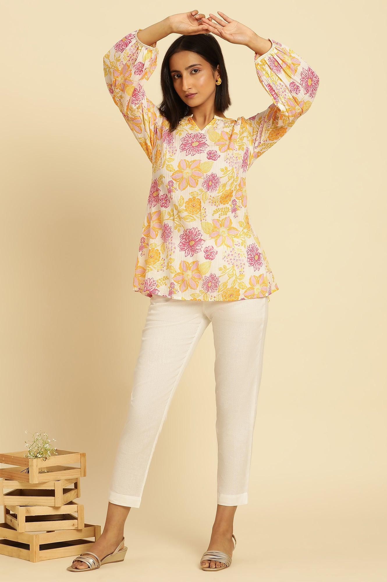 W for Woman White Printed Top With Tie-Up Detail