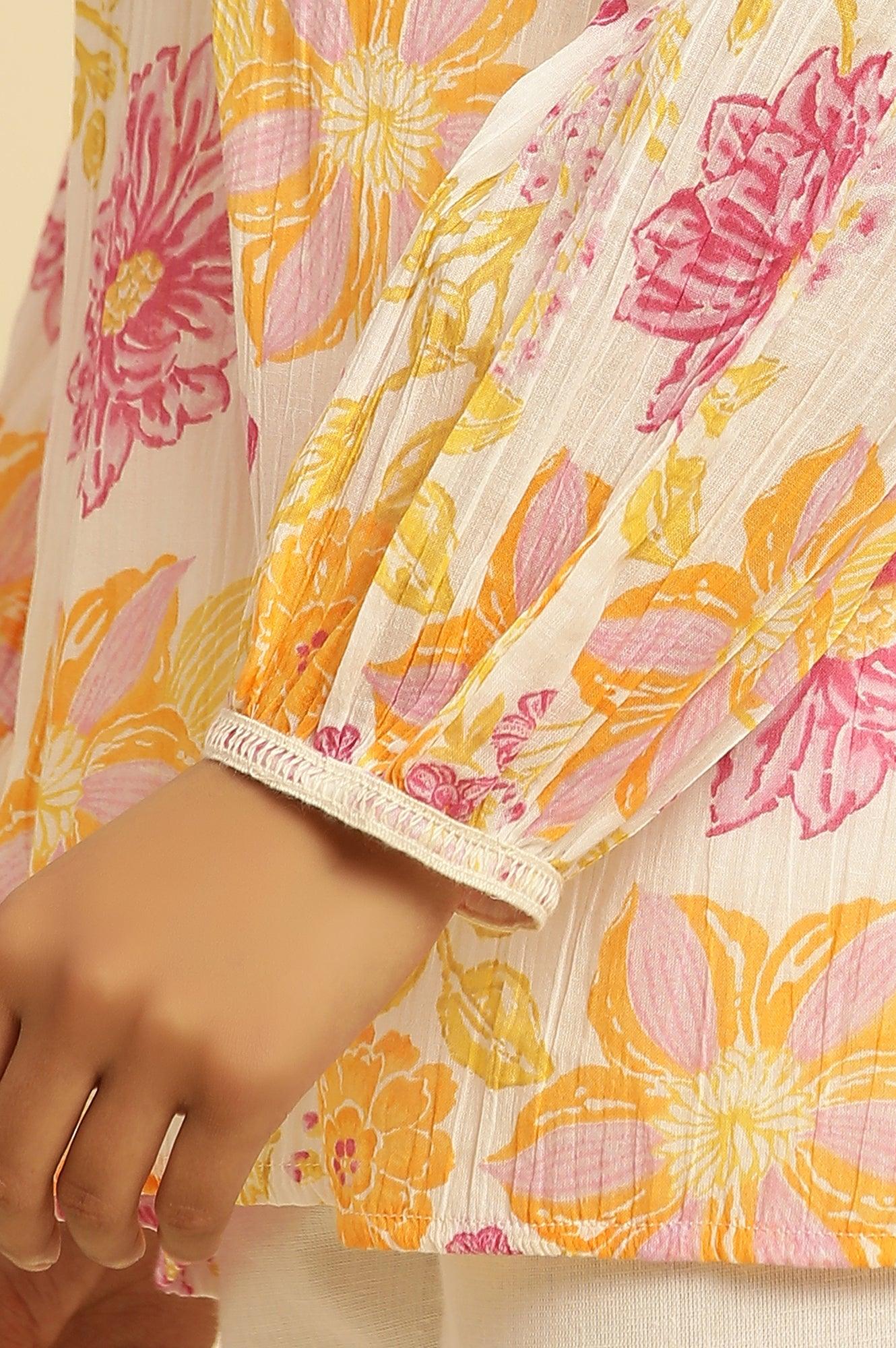 W for Woman White Printed Top With Tie-Up Detail