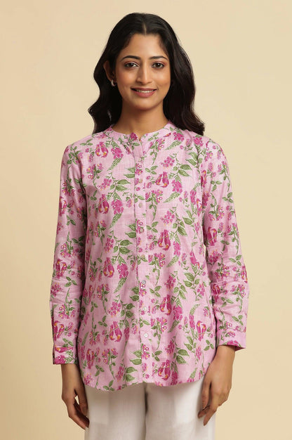 W for Woman Pink Printed Cotton Shirt