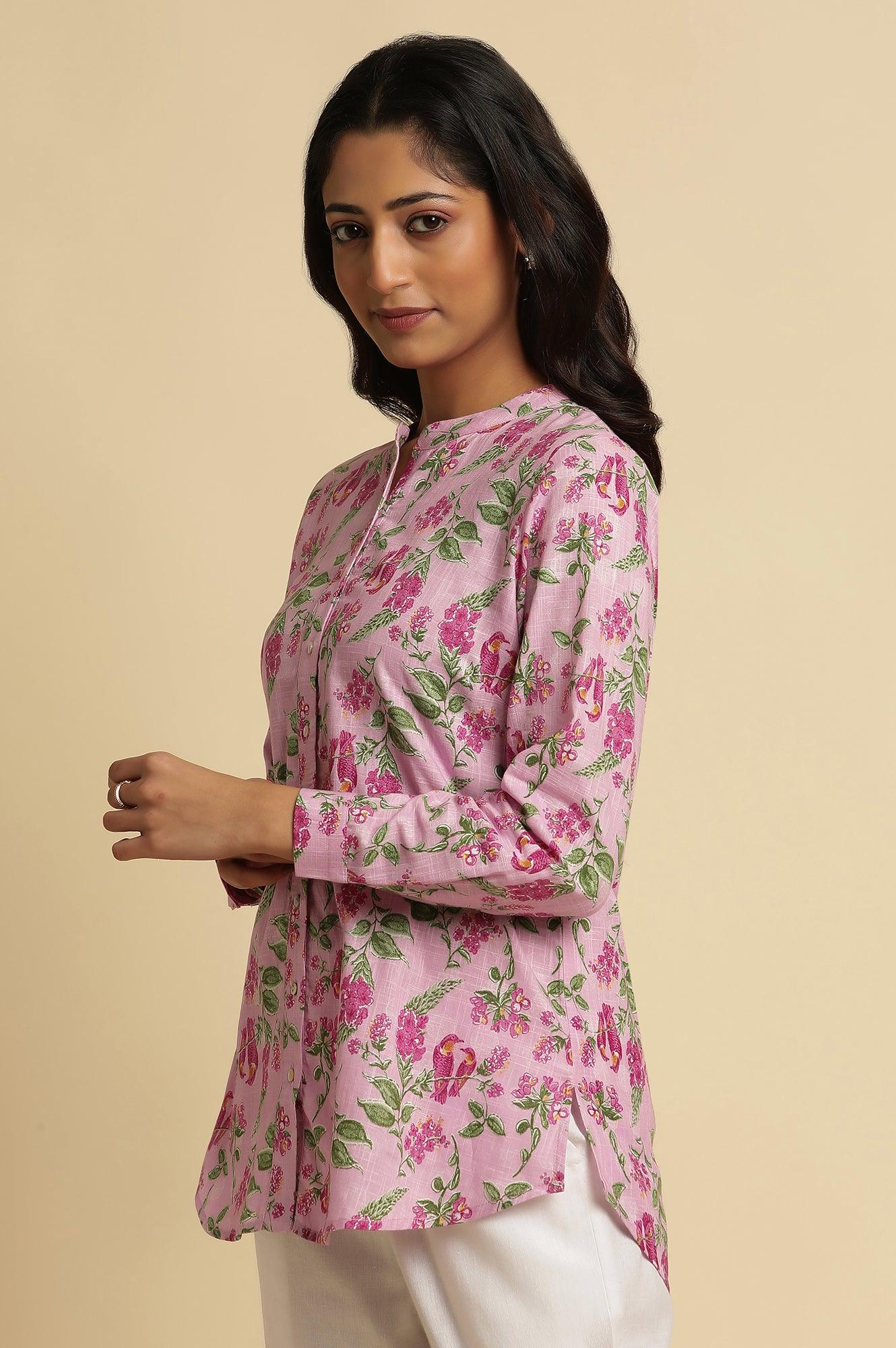W for Woman Pink Printed Cotton Shirt