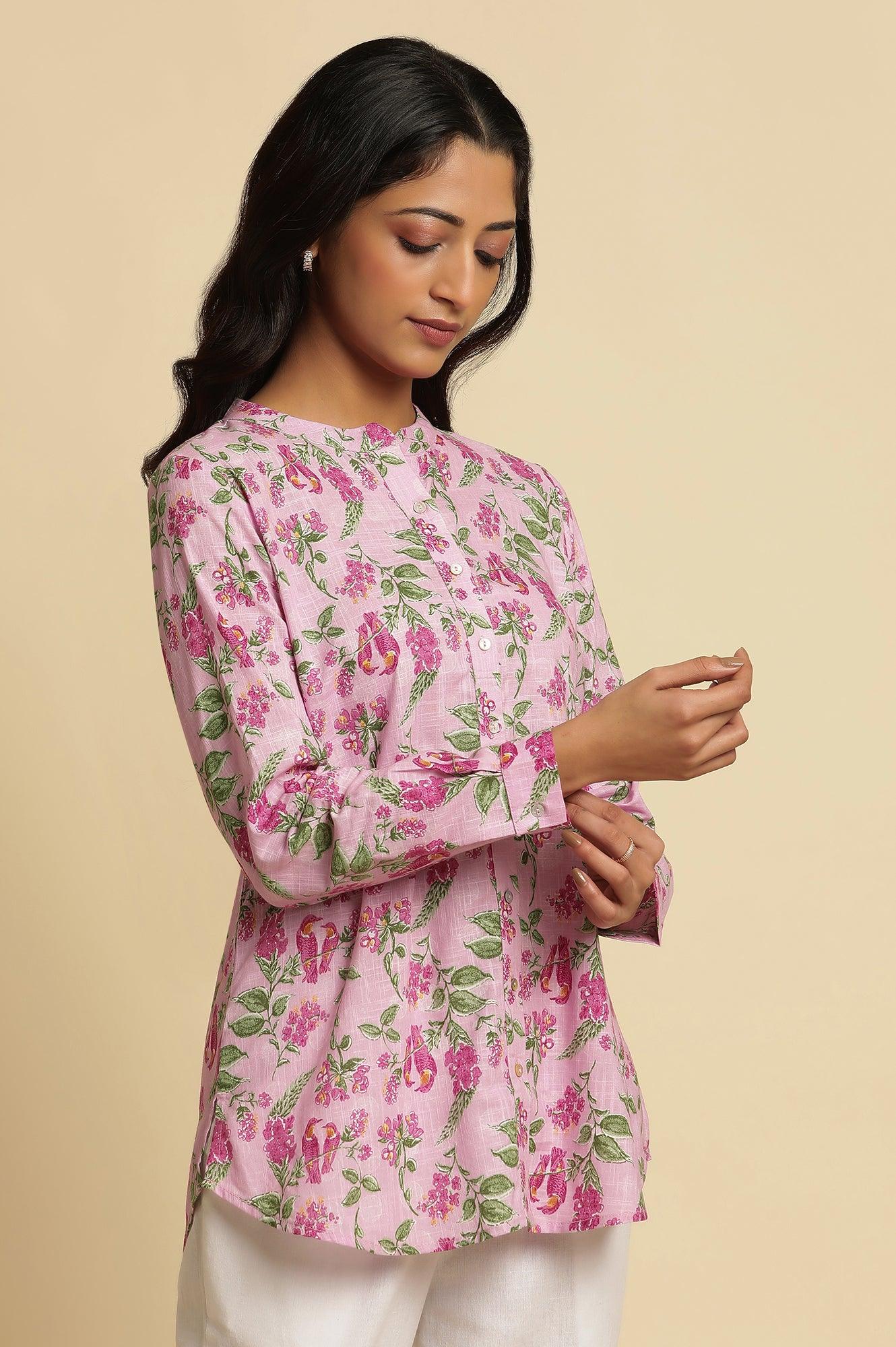 W for Woman Pink Printed Cotton Shirt