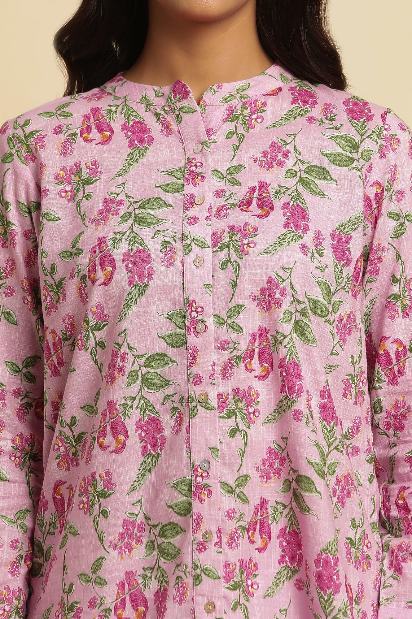 W for Woman Pink Printed Cotton Shirt