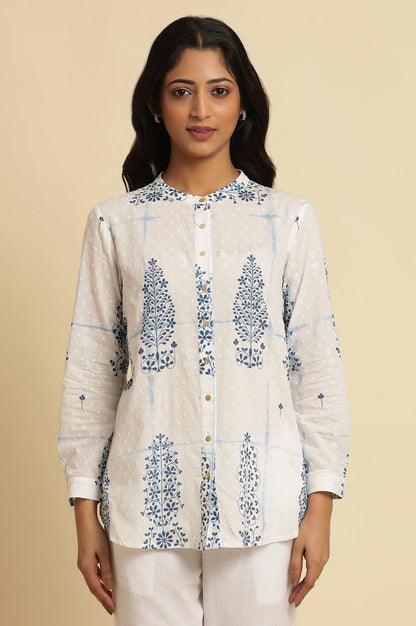 W for Woman White Printed Cotton Shirt