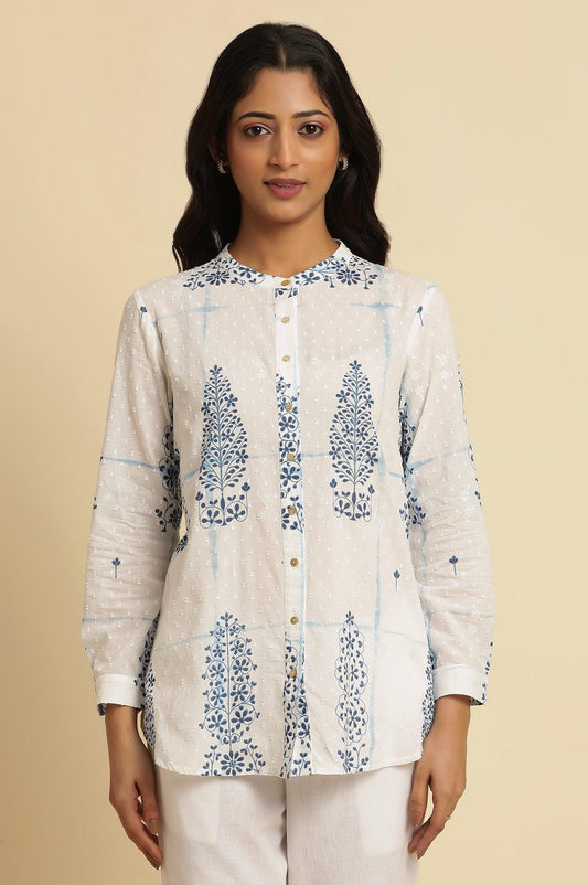 W for Woman White Printed Cotton Shirt