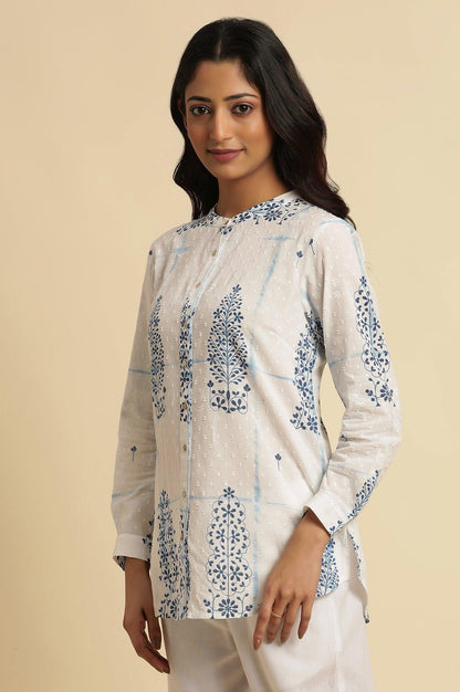 W for Woman White Printed Cotton Shirt