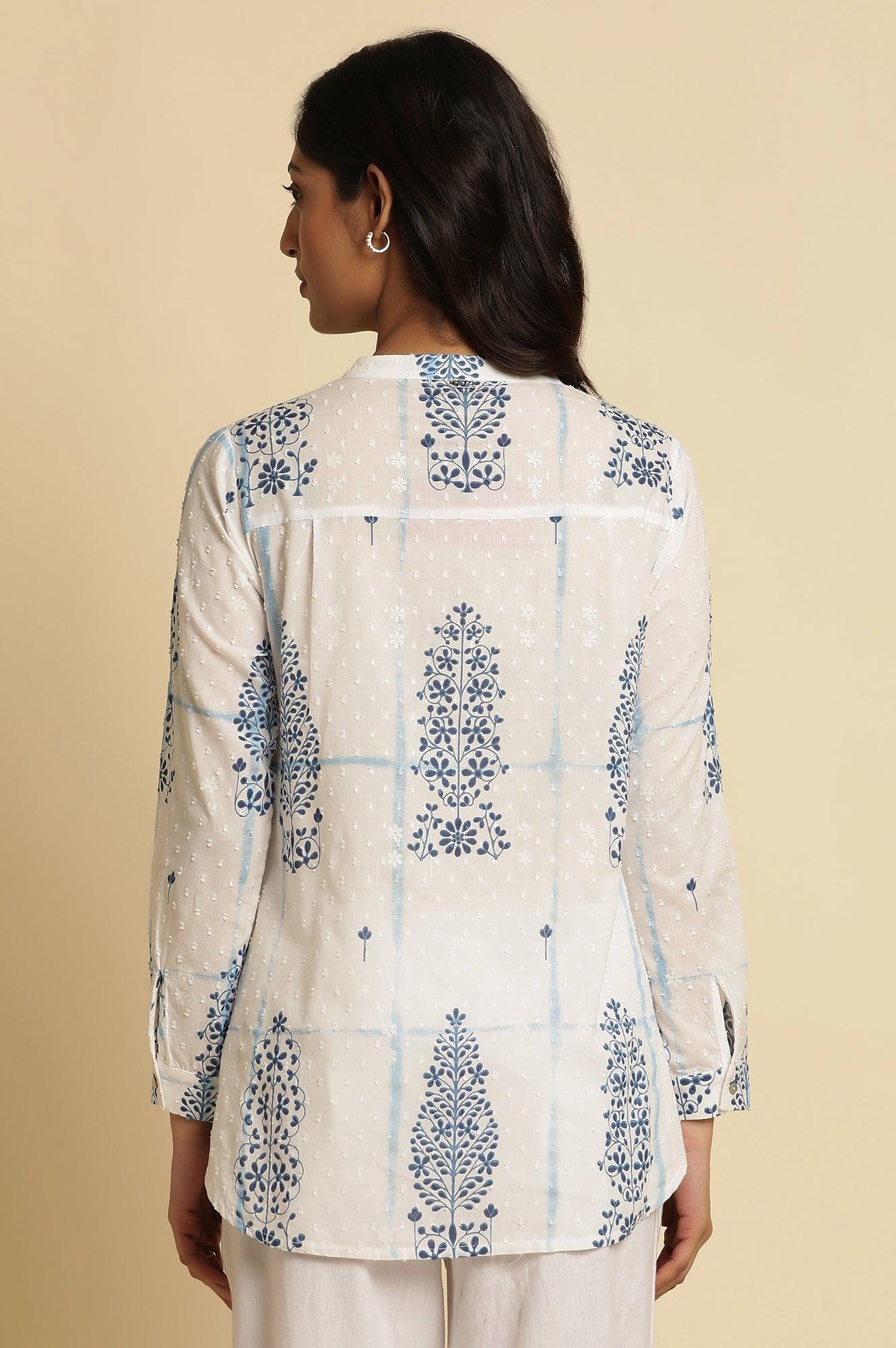 W for Woman White Printed Cotton Shirt