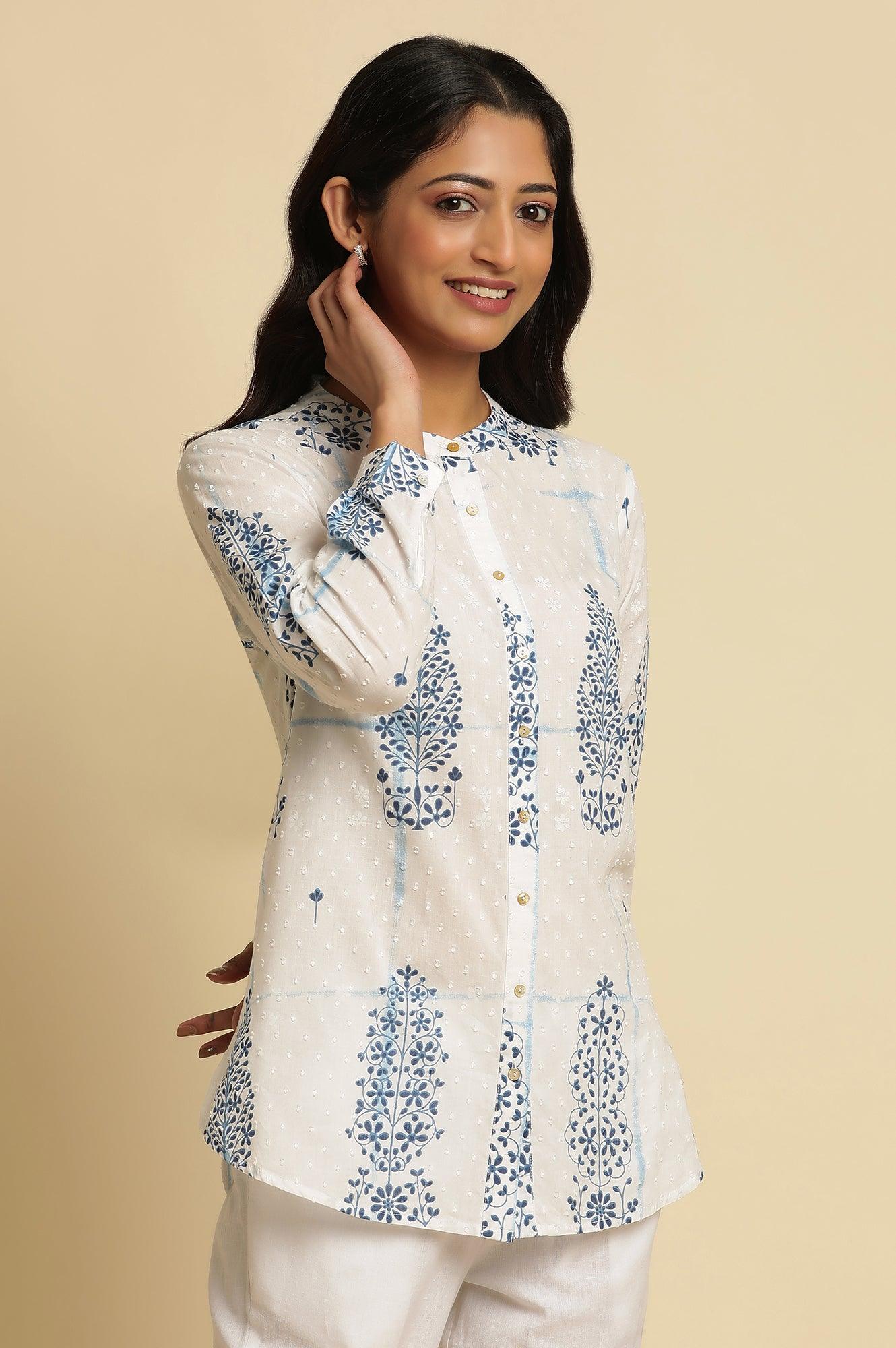 W for Woman White Printed Cotton Shirt