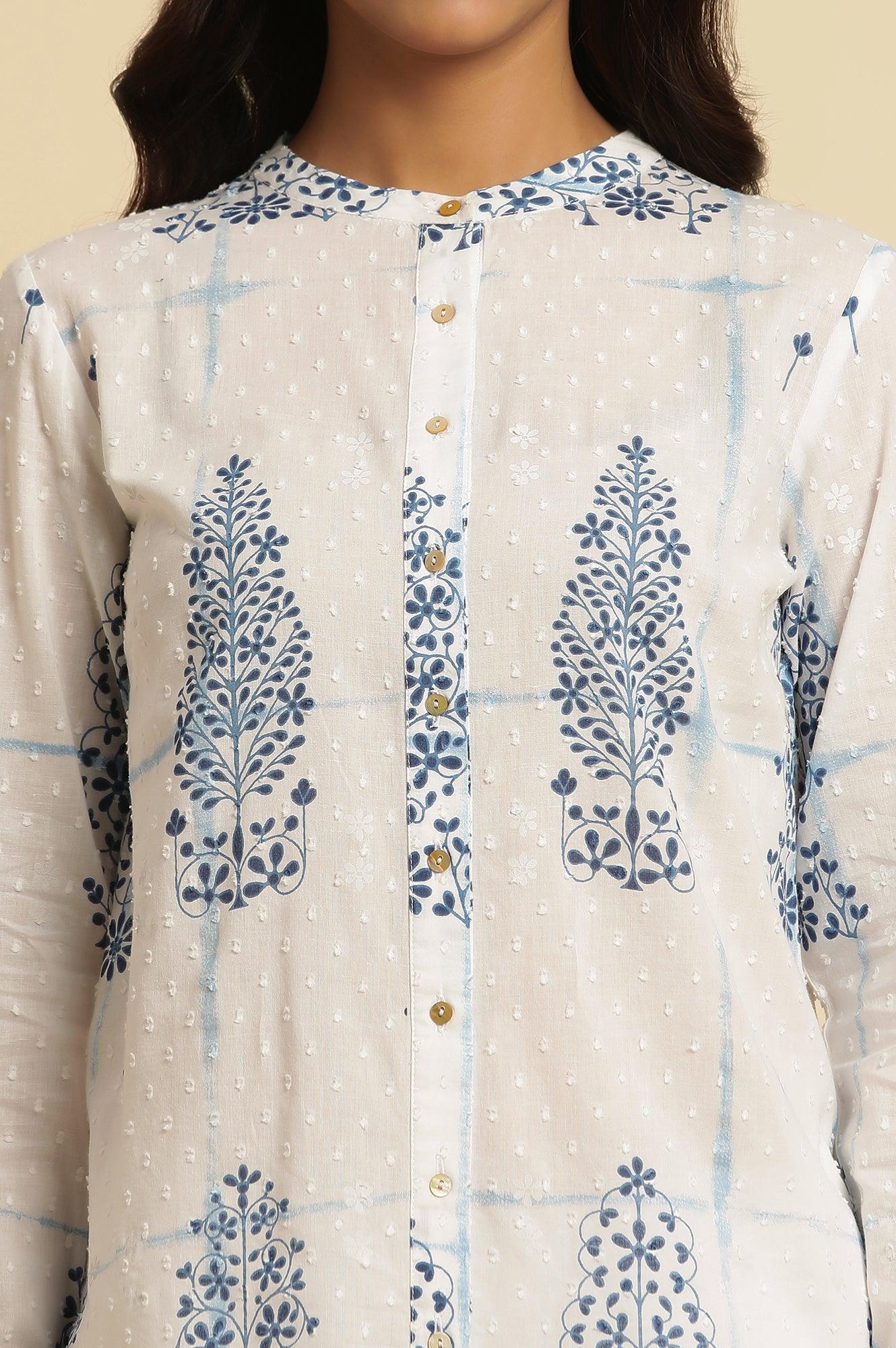 W for Woman White Printed Cotton Shirt
