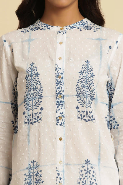 W for Woman White Printed Cotton Shirt
