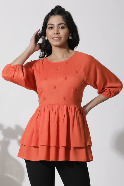 W for Woman Orange Embroidered Peplum Top
