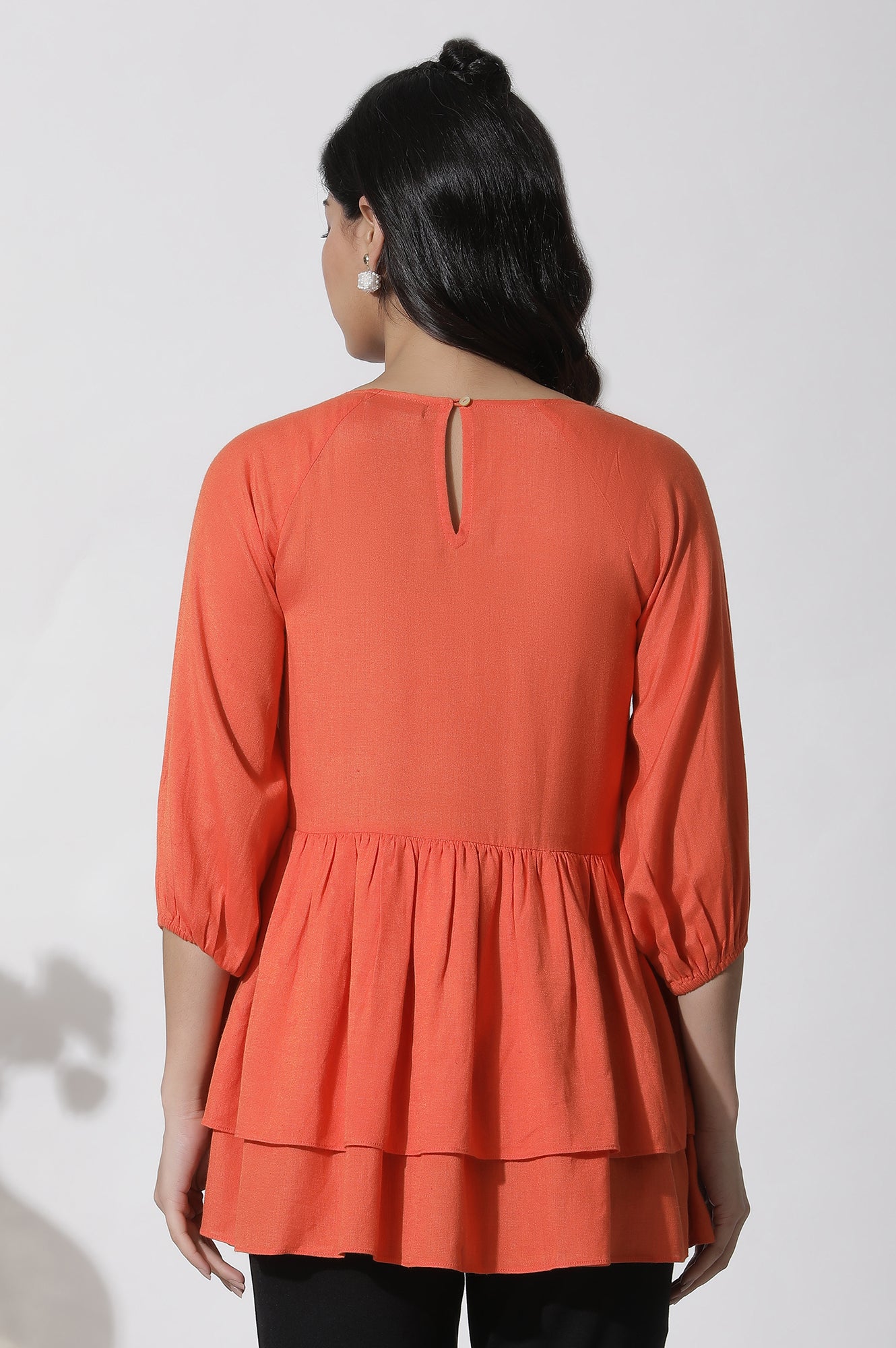 W for Woman Orange Embroidered Peplum Top