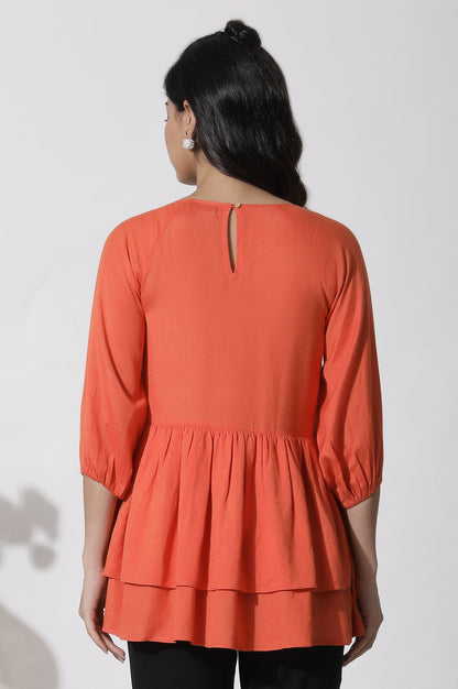 W for Woman Orange Embroidered Peplum Top