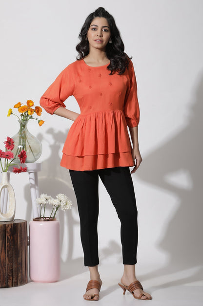 W for Woman Orange Embroidered Peplum Top
