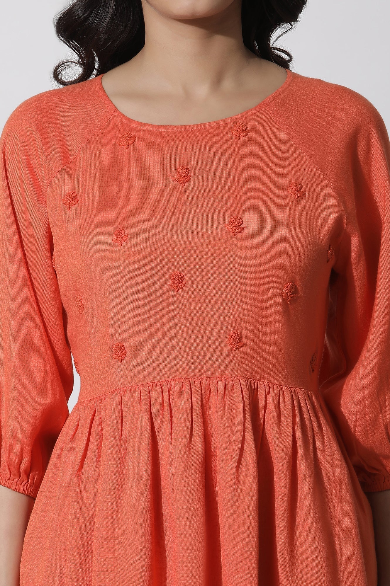 W for Woman Orange Embroidered Peplum Top