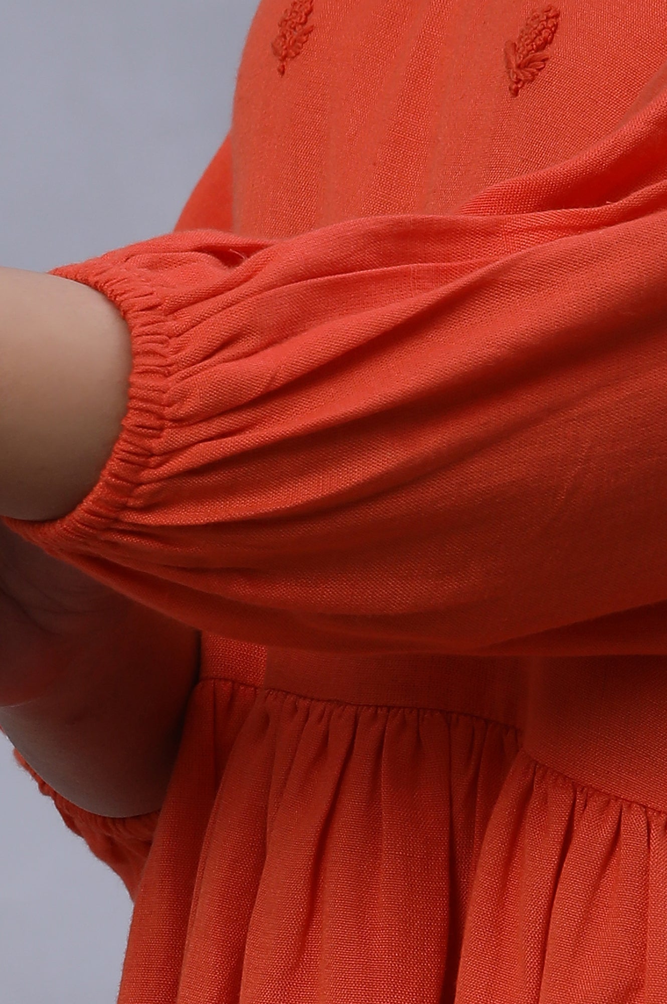 W for Woman Orange Embroidered Peplum Top
