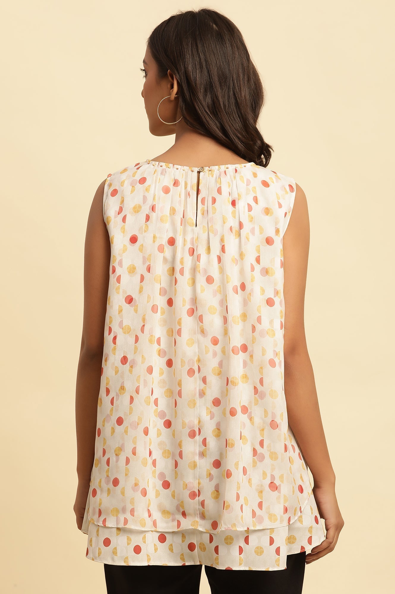 W for Woman White Polka Dot Printed Layered Top