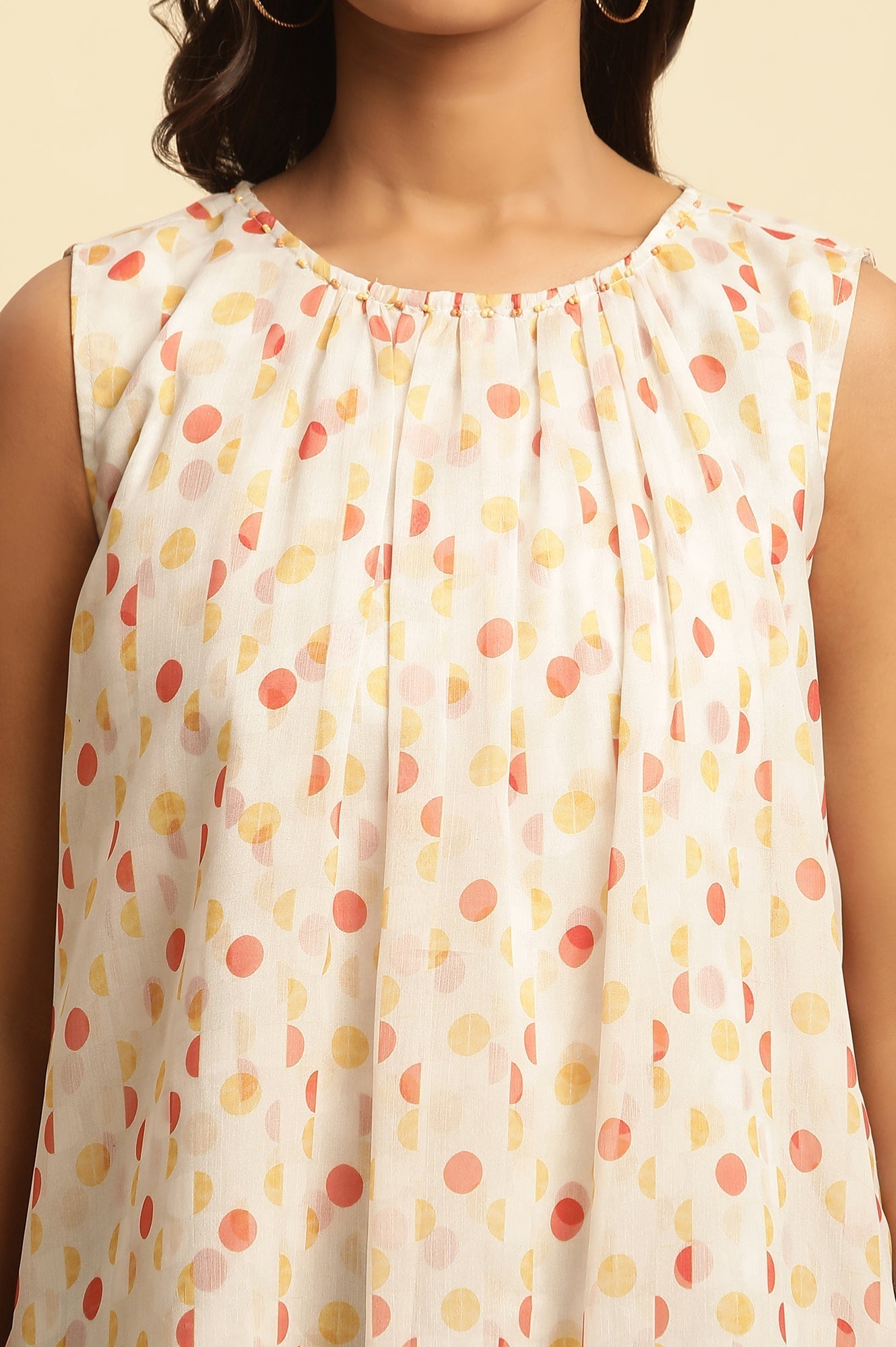 W for Woman White Polka Dot Printed Layered Top