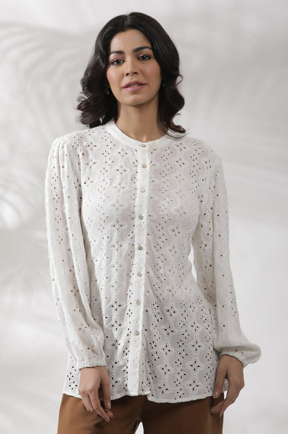 W for Woman White Schiffli Western Top