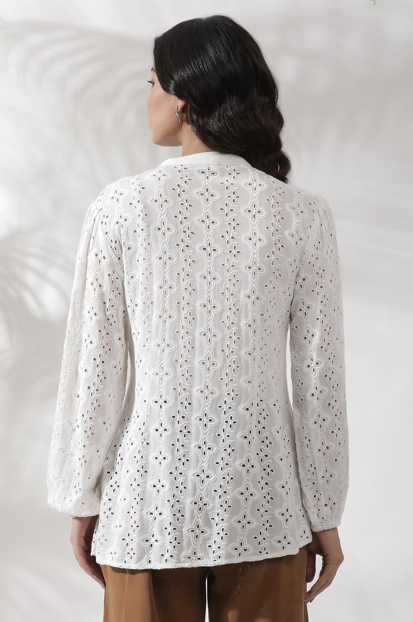W for Woman White Schiffli Western Top